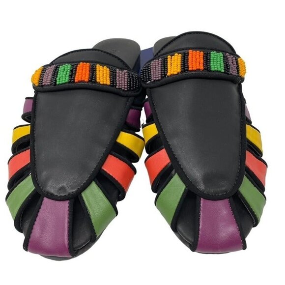 NWOB FARM Rio Sz 8 Rainbow Beaded Mule Vegan Tropical Vacation Boho - Picture 8 of 12